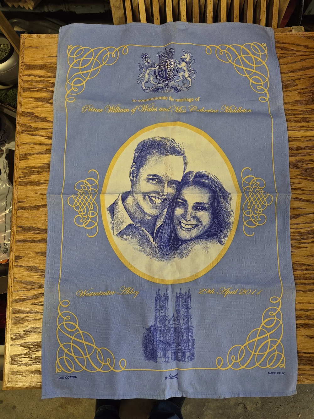 Commemorative Blue & Gold Decorative Tea Towel